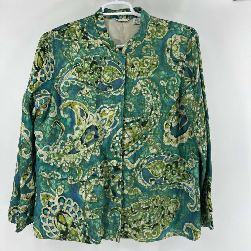 Laura Ashley Silk Linen Jacket Women's XL Paisley Buttons Pockets Vintage EUC
